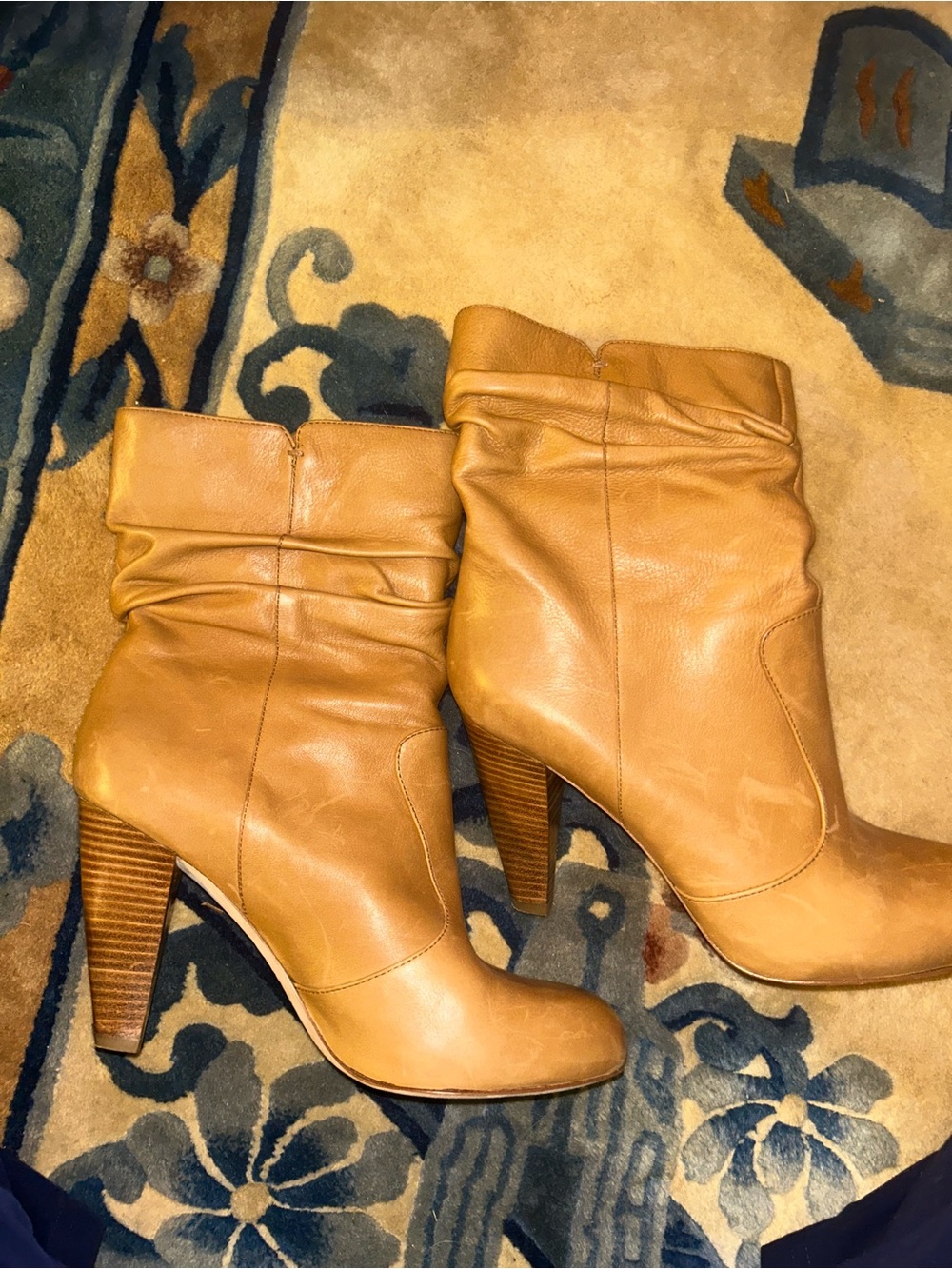 Via Spiga Tan Leather Slouch Heel Ankle Boots